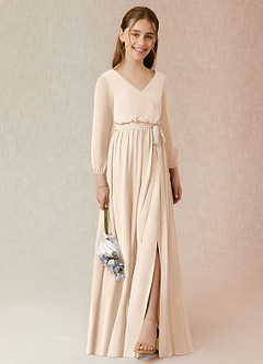 Azazie Angelica Junior White Alabaster A-Line Pleated Chiffon Dress image4