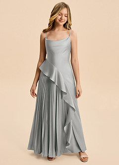 Azazie Lala Junior A-Linie Gestreift Stretch-Satin Kleid Silber image5