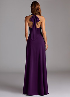Azazie Myra Bridesmaid Dresses Grape A-Line Side Slit Stretch Satin Dress image6