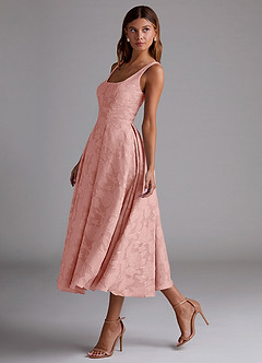 Azazie Amalie Bridesmaid Dresses Rosette A-Line Pleated Floral Burnout Dress image4