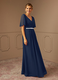 Azazie Tricia Mother of the Bride Dresses Dark Navy A-Line V-Neck Pleated Chiffon Dress image9