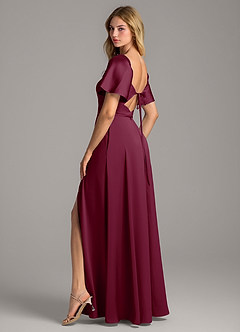 Azazie Chloe Brautjungfernkleider A-Linie Herzausschnitt Stretch-Satin Kleid Maulbeerrot image2
