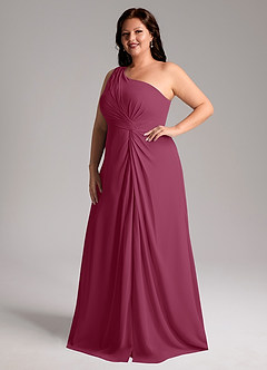 Azazie Brooke Bridesmaid Dresses Mulberry A-Line One Shoulder Chiffon Dress image11