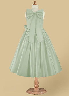 Azazie Bo Peep Robe Demoiselle D'honneur Fillette Robe Trapèze en Mat Satiné Arc Vert Sauge image8