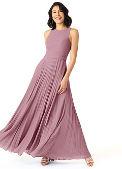 Azazie Lindie Jurken voor bruidsmeisjes Jurk van Chiffon met A-Lijn Bocht Gevouwen Vintage Mauve image3