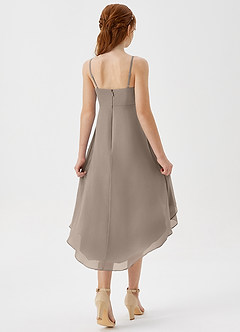 Azazie Mariam Junior Taupe A-Line Pleated Chiffon Dress image6