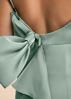 Azazie Lioren Junior Etui Schleifen Stretch-Satin Kleid Agave image6