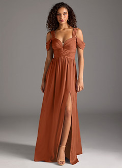 Azazie Lianne Bridesmaid Dresses Cedar Rose A-Line Off the Shoulder Stretch Satin Dress image8