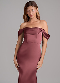Azazie Miley Jurken voor bruidsmeisjes Converteerbaar Jurk van Stretch Satijn met Zeemeermin Off the Shoulder Merlot image2