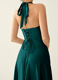 Titania Peacock Satin V-neck Ruffled Prom Dress image5