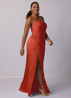 Barbie ♥ Azazie Bridesmaid Dresses Rust Mermaid One Shoulder Stretch Satin Dress image9