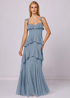 Barbie ♥ Azazie Bridesmaid Dresses Dusty Blue A-Line Sweetheart Neckline Chiffon Dress image3