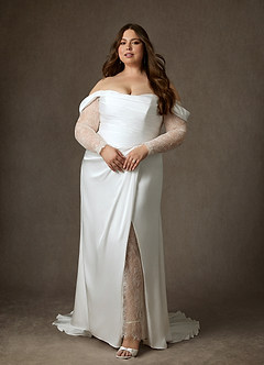 Azazie Alexa Hochzeitskleider A-Linie Herzausschnitt Spitze Kleid Diamantweiß image16