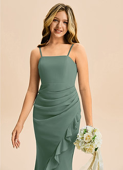 Azazie Buzzy Junior Robe Fourreau en Mousseline de soie Plissée Eucalyptus image2