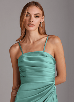 Azazie Lexie Bridesmaid Dresses Aqua Sheath Strapless Stretch Satin Convertible Dress image2