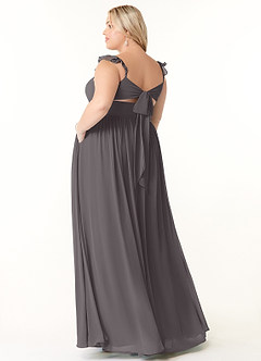 Azazie Metz Abiti da Damigella Abito A-Line in Chiffon Increspato con Scollo a Cuore Grigio Acciaio image10