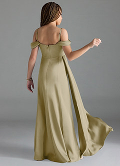 Azazie Amyra Junior Moss Green Sheath Off the Shoulder Stretch Satin Dress image2