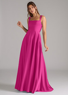 Azazie Shaude Bridesmaid Dresses Fuchsia A-Line Pleated Stretch Satin Dress image5