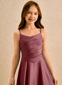 Azazie Coconut Girls Formal Sukienki dla dziewczynek sypiących kwiaty Linia A Pofałdowany Satyna elastyczna Długość podłogi Sukienka image6