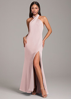 Azazie Lorena Bridesmaid Dresses Blushing Pink Mermaid Pleated Chiffon Dress image3