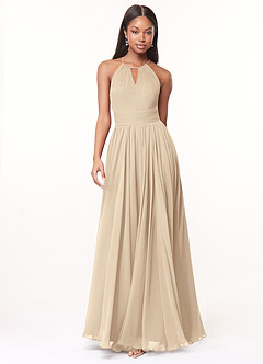 Azazie Cherish Robes de demoiselle d'honneur Robe Trapèze en Mousseline de soie Plissée Champagne image4