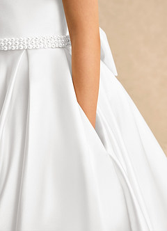 Azazie Gabriella Flower Girl Dresses White Ball-Gown with Sleeves Matte Satin Dress image6
