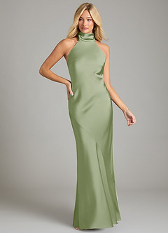 Azazie Velli Bridesmaid Dresses Dusty Sage Mermaid High Neck Stretch Satin Dress image3