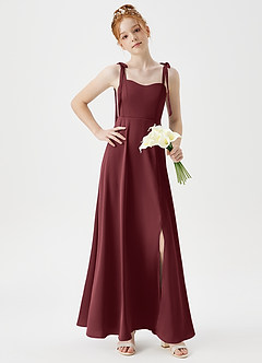 Azazie Rosey Junior A-Linie Herzausschnitt Stretch-Satin Kleid Merlot image3