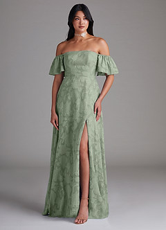 Azazie Sue Vestidos de damas de honor Vestido de Agave de Devorado Floral de Corte en A Convertible con Vestidos sin tirantes image5