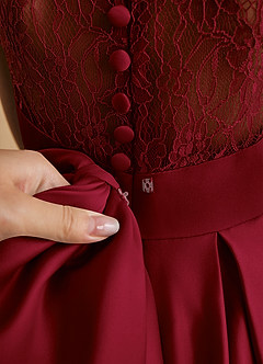 Azazie Sammy Flower Girl Dresses Burgundy A-Line Lace Matte Satin Dress image7