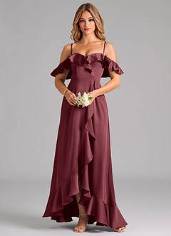 Azazie Lyra Brautjungfernkleider Wandelbar A-Linie Schulterfrei Stretch-Satin Kleid Merlot image5