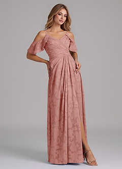 Azazie Dakota Bridesmaid Dresses Rosette A-Line Off the Shoulder Floral Burnout Dress image5