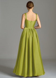 Azazie Verina Bridesmaid Dresses Lemongrass A-Line Pleated Stretch Satin Dress image6