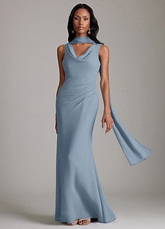 Azazie Linelle Bridesmaid Dresses Dusty Blue Mermaid Pleated Chiffon Dress image1