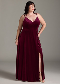 Azazie Sora Robes de demoiselle d'honneur Robe Trapèze en velours Dos nu avec nœud Cabernet image11