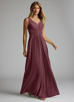 Azazie Gina Bridesmaid Dresses Sangria A-Line V-Neck Pleated Chiffon Dress image3