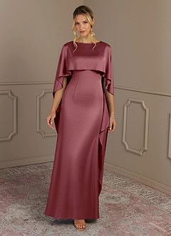 Azazie Eli Mère de la mariée Robes Robe Fourreau en Satin extensible Col de bateau Rose Du Désert image4