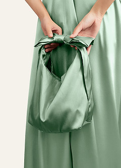 front Matching Color Stretch Satin Bow Handbag