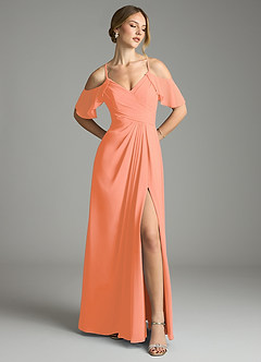 Azazie Dakota Bridesmaid Dresses Sunset A-Line V-Neck Pleated Chiffon Dress image1