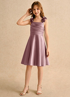 Azazie Resa Sukienki dla dziewczynek sypiących kwiaty Linia A Pofałdowany Matowy satynowy Długość do kolan Sukienka image5