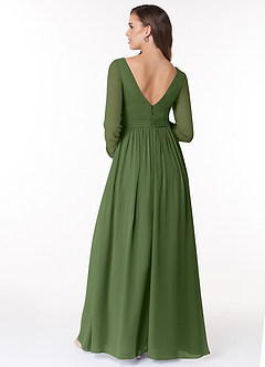 Azazie Teton Maternity Bridesmaid Dresses A-Line Long Sleeve Chiffon Floor-Length Dress image2