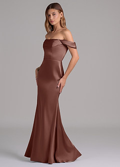Azazie Miley 신부 들러리 드레스 인어 오프 더 숄더 스트레치 새틴 바닥 길이 드레스 image4