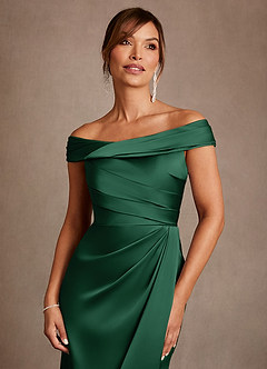 Azazie Bedford Mother of the Bride Dresses Dark Green Sheath Pleated Stretch Satin Dress image5