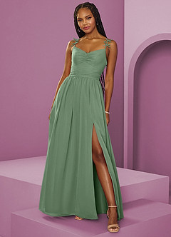 Barbie ♥ Azazie Jurken voor bruidsmeisjes Jurk van Chiffon met A-Lijn Geplooid Matcha image12