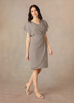 Azazie Julia Abiti per la Madre della Sposa Abito Tubino in Chiffon con Scollo a V a Pieghe Taupe image2