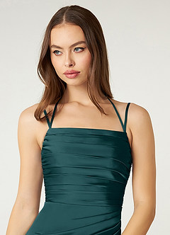 Azazie Desi Bridesmaid Dresses Pine Sheath Halter Corset Stretch Satin Dress image6
