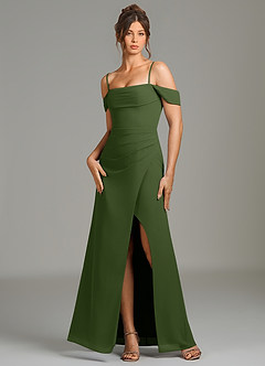 Azazie Jalice Bridesmaid Dresses Olive Mermaid Off the Shoulder Chiffon Dress image6