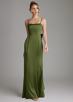 Azazie Zherra Bridesmaid Dresses Olive Mermaid Bow Stretch Satin Dress image4