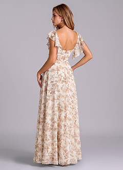 Azazie Leilani Bridesmaid Dresses Pink Fern Floral A-Line Pleated Chiffon Dress image5