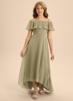Azazie Maggie Junior A-Linie Schulterfrei Chiffon Kleid Moosgrün image5